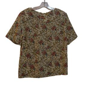 Jacqueline Ferrer (R) Floral Cream Rose Polyester Silky Short Sleeves Blouse M